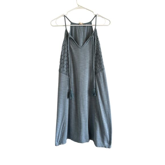 Roxy Women’s Medium Blue Cotton V-Neck Embroidered Sleeveless Mini Dress - Picture 3 of 14